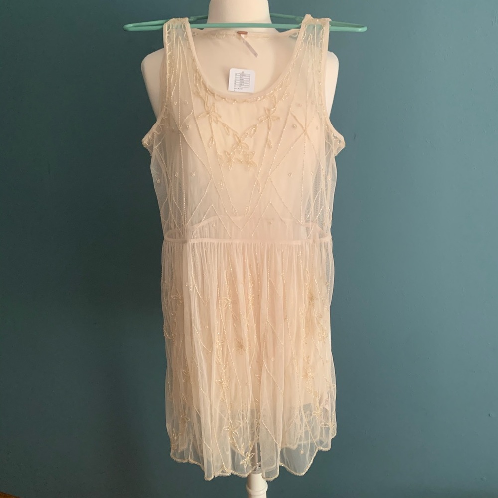Free People sheer beaded mini dress size M